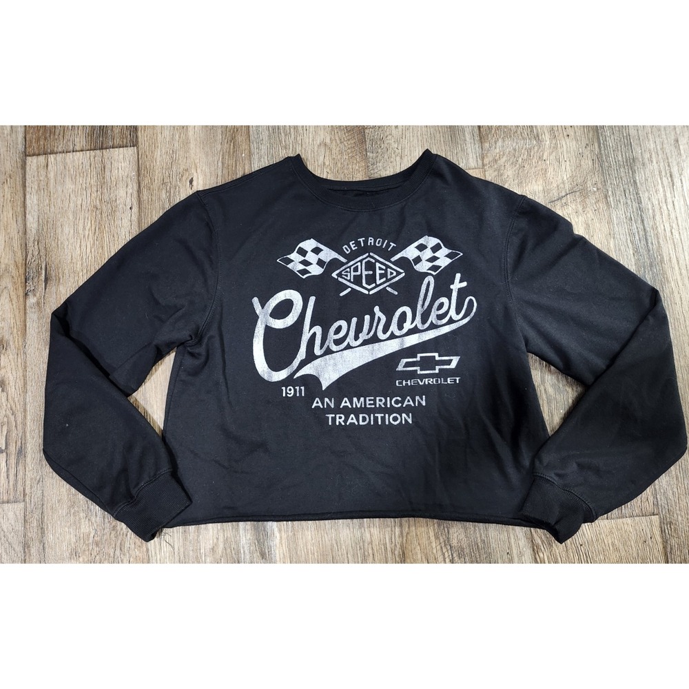 GM Official Women's T Shirt Long Sleeve Crop Chevy Chevrolet Black Detroit Speed